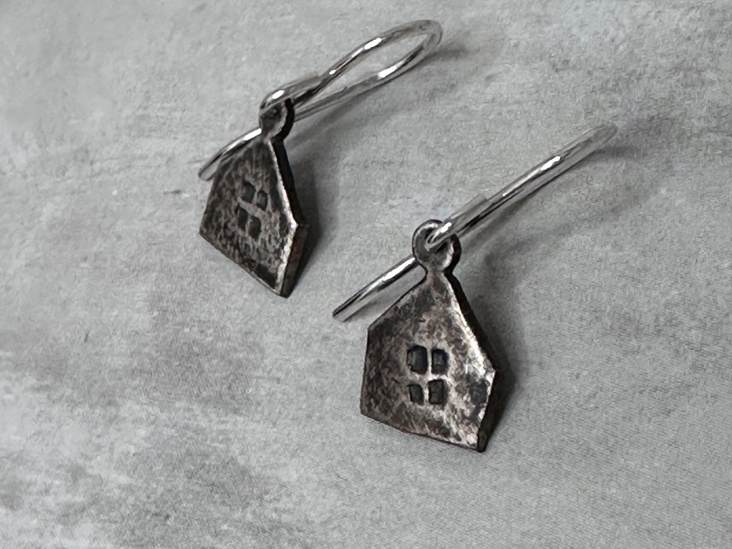 Haven Tiny House Earrings Sterling Silver Rustic Dangle Handmade Oxidized Cottage Jewelry Gift by iNk Jewelry