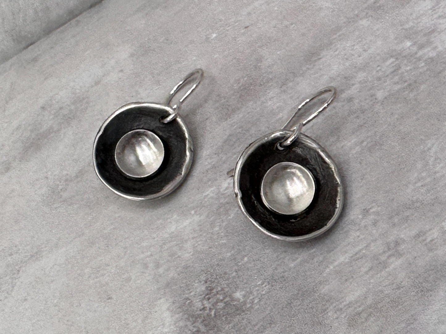 Hollow Moon Sterling Silver Bowl Earrings Oxidized Dangles Modern Minimalist Handmade Silver Drop Earrings Sculptural by iNk Jewelry