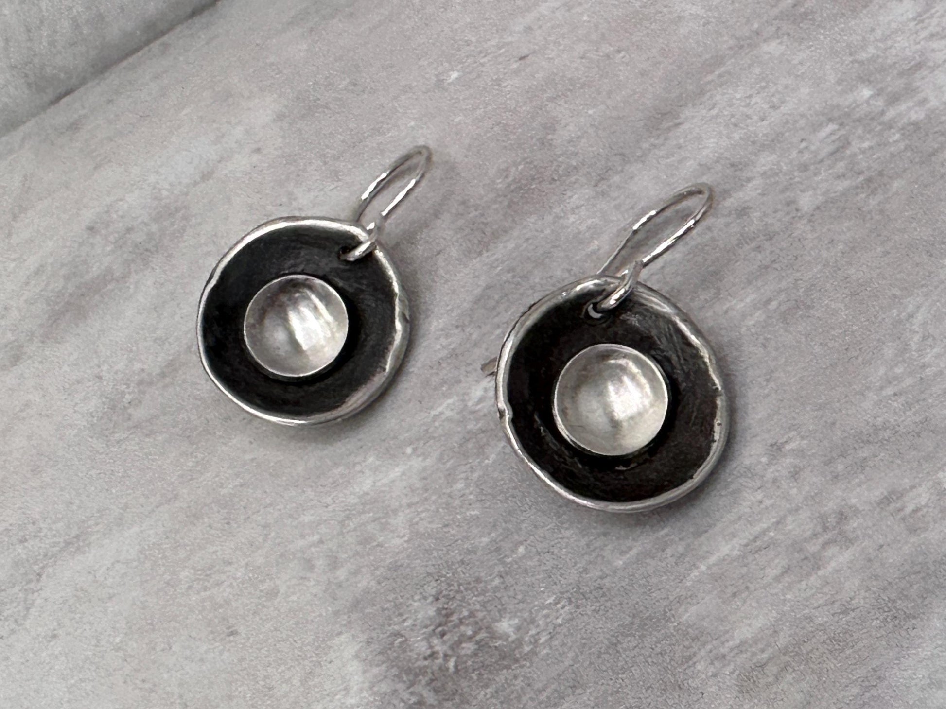 Hollow Moon Sterling Silver Bowl Earrings Oxidized Dangles Modern Minimalist Handmade Silver Drop Earrings Sculptural by iNk Jewelry