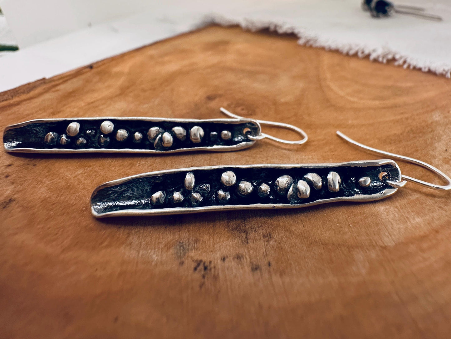 Bounty Earrings – Sterling Silver Dangle Earrings, Oxidized Textured Bar, Artisan Handmade, 2” Drop, Rustic Modern Jewelry