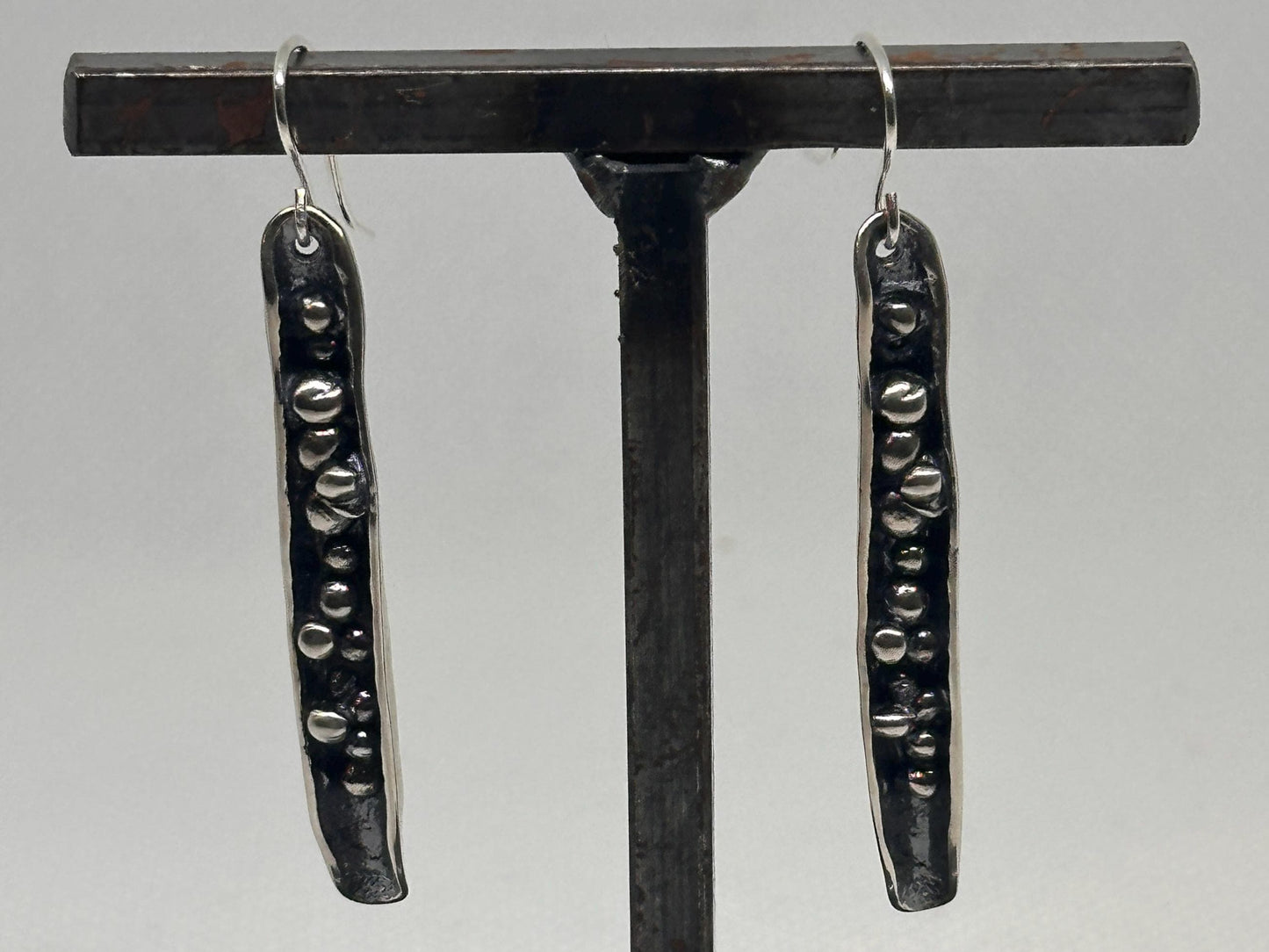 Bounty Earrings – Sterling Silver Dangle Earrings, Oxidized Textured Bar, Artisan Handmade, 2” Drop, Rustic Modern Jewelry