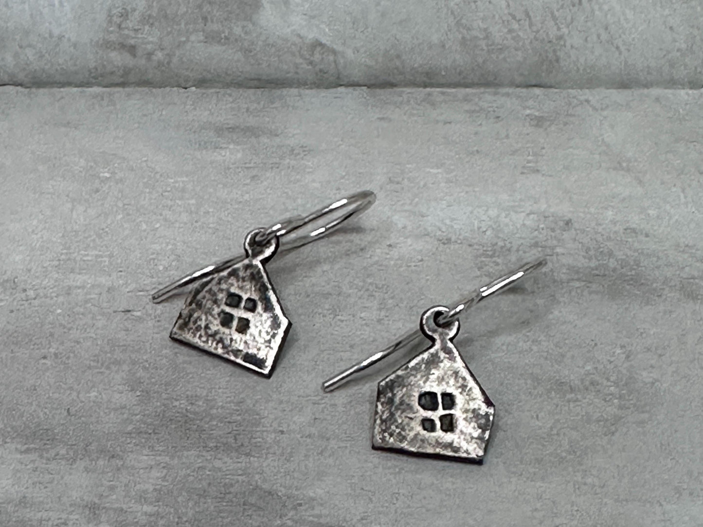 Haven Tiny House Earrings Sterling Silver Rustic Dangle Handmade Oxidized Cottage Jewelry Gift by iNk Jewelry