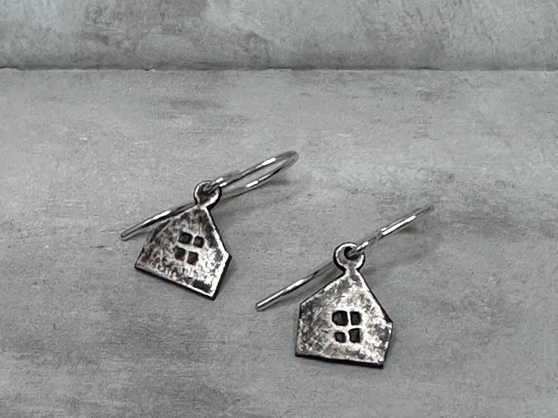 Haven Tiny House Earrings Sterling Silver Rustic Dangle Handmade Oxidized Cottage Jewelry Gift by iNk Jewelry