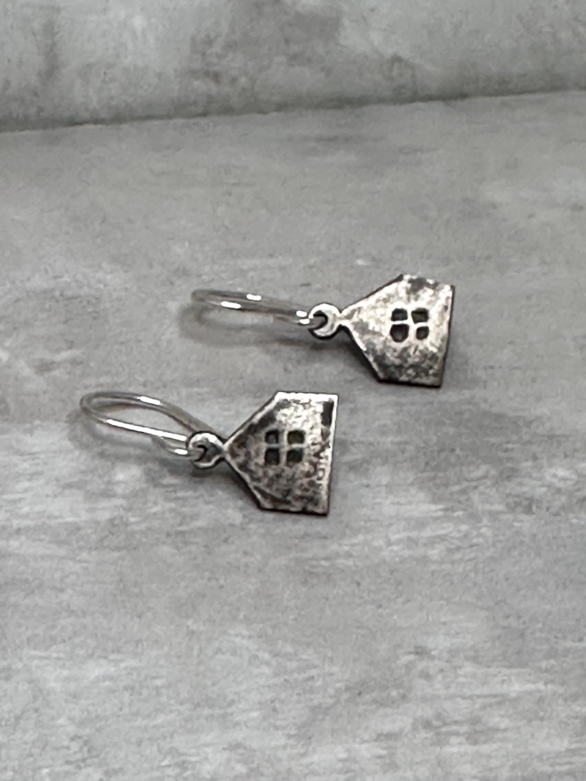 Haven Tiny House Earrings Sterling Silver Rustic Dangle Handmade Oxidized Cottage Jewelry Gift by iNk Jewelry