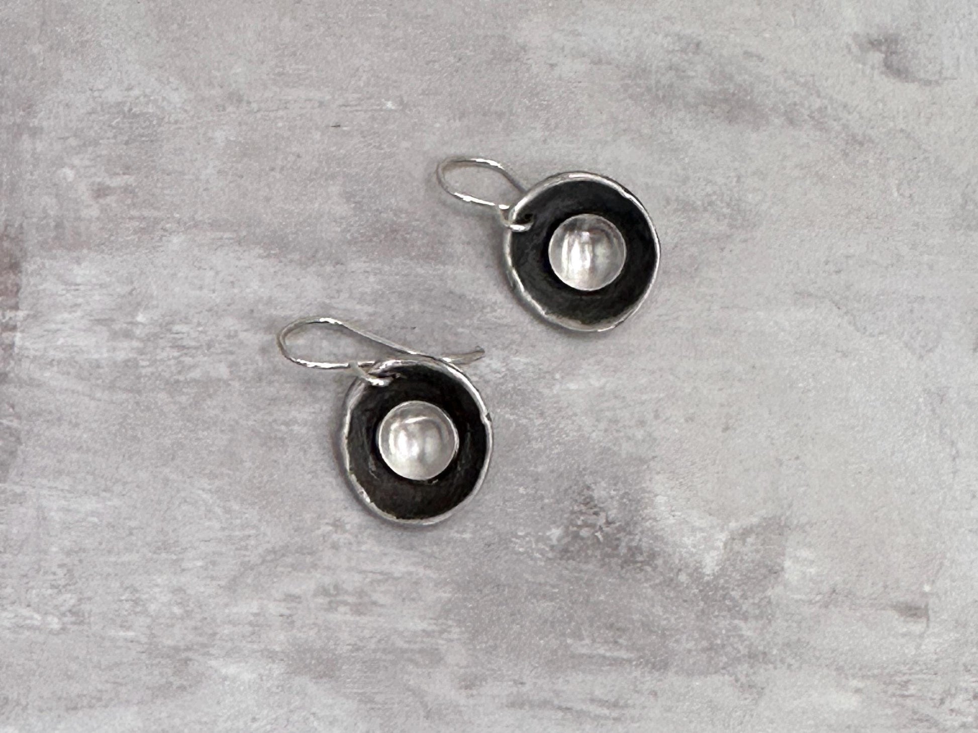 Hollow Moon Sterling Silver Bowl Earrings Oxidized Dangles Modern Minimalist Handmade Silver Drop Earrings Sculptural by iNk Jewelry