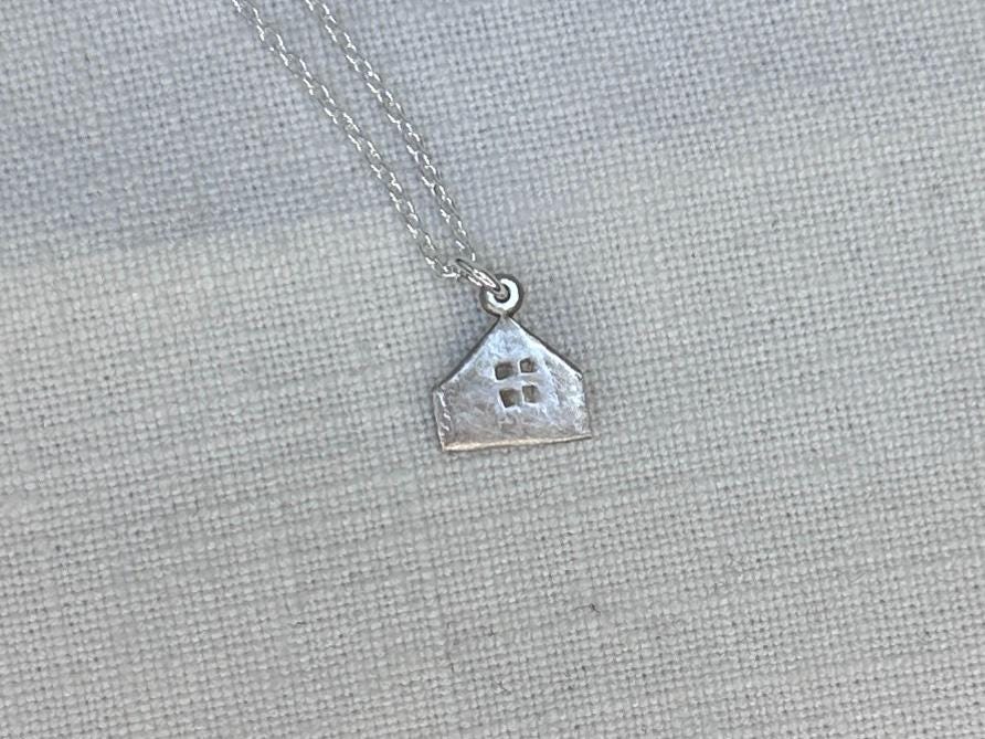 Haven Tiny House Necklace Sterling Silver Rustic Dangle Handmade Oxidized Cottage Jewelry Gift by iNk Jewelry