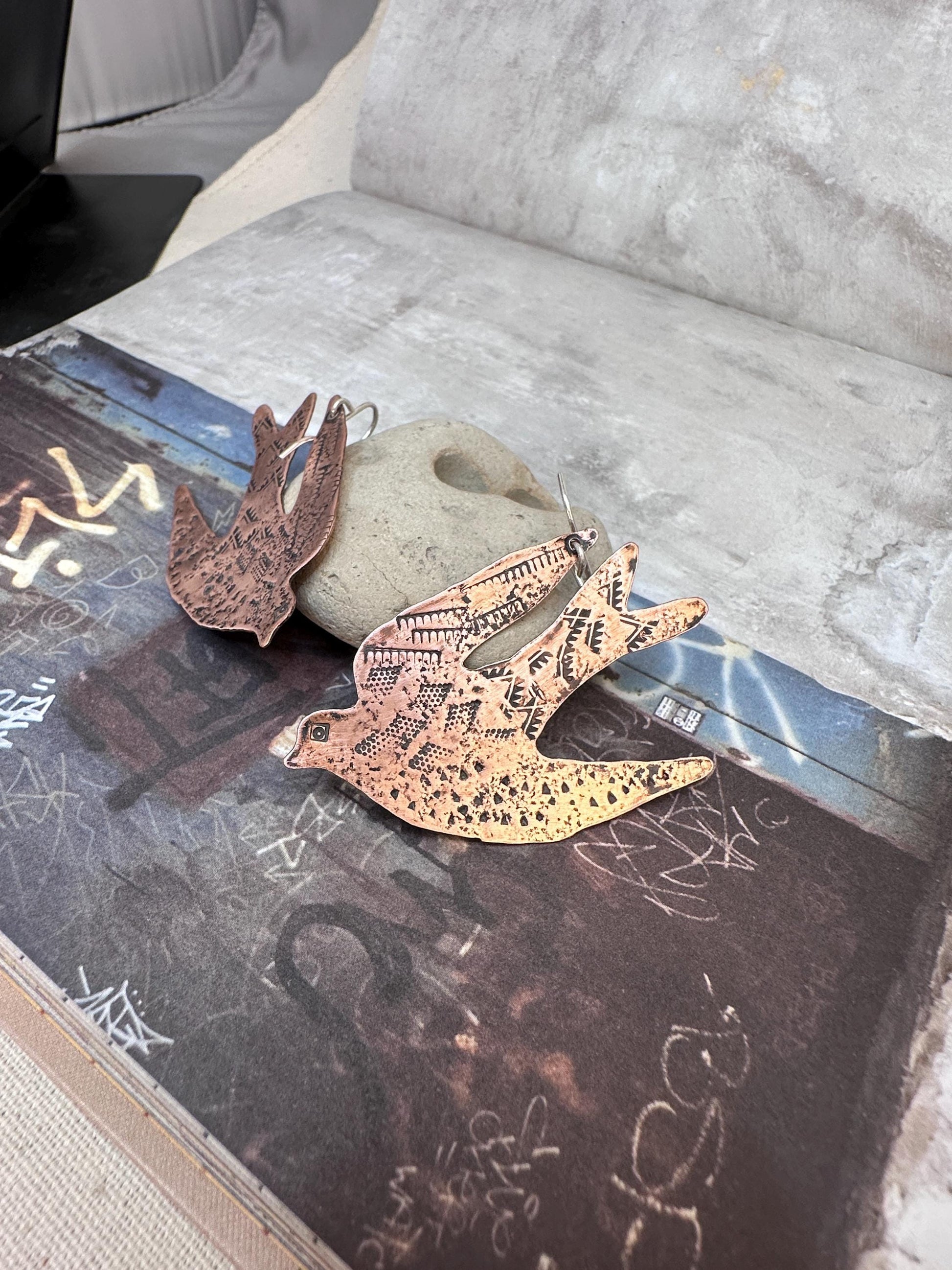Soaring Swallow Copper Earrings by iNk Jewelry