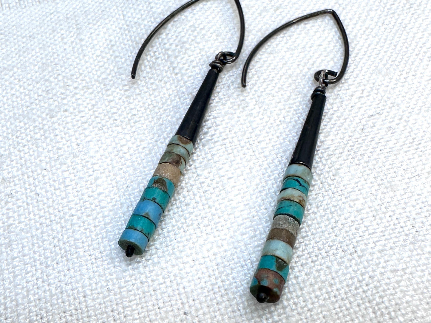Turquoise Heishi Earrings, Oxidized Sterling Silver Dangle Earrings, Southwestern Boho Jewelry, Handmade Artisan Earrings by iNk Jewelry