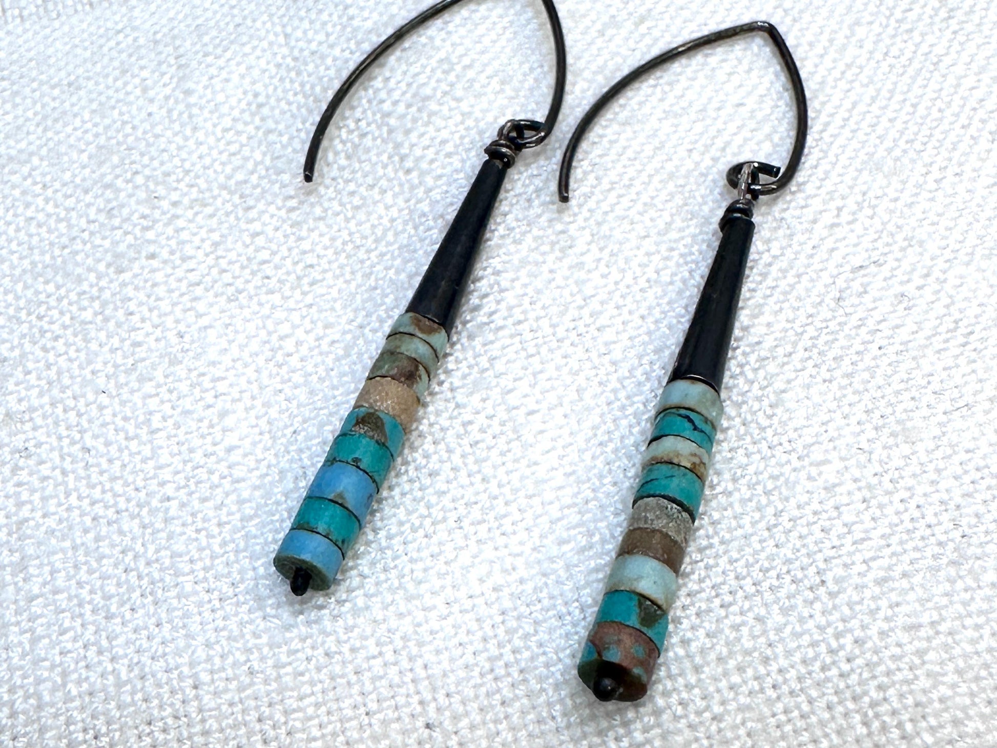 Turquoise Heishi Earrings, Oxidized Sterling Silver Dangle Earrings, Southwestern Boho Jewelry, Handmade Artisan Earrings by iNk Jewelry