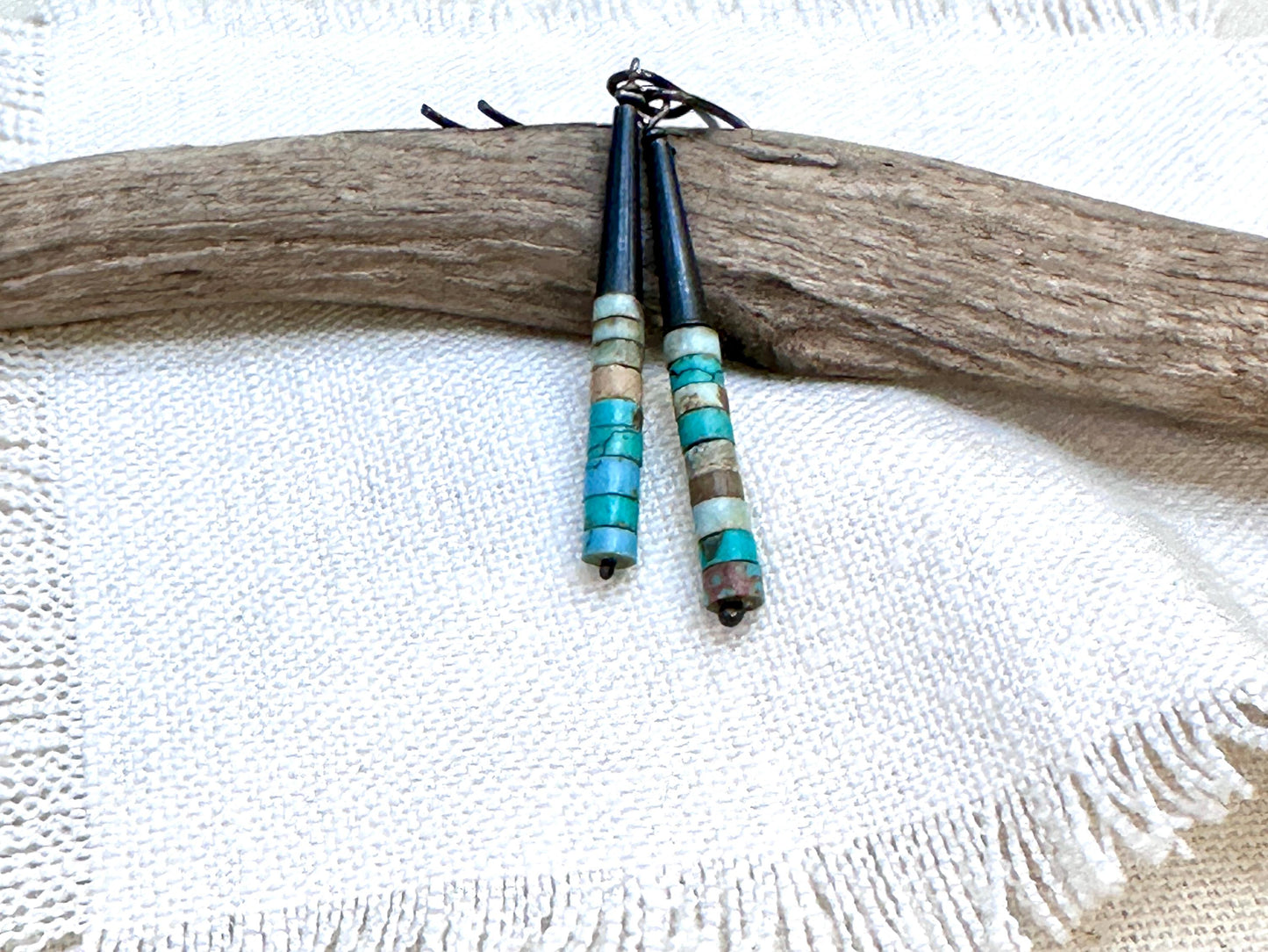 Turquoise Heishi Earrings, Oxidized Sterling Silver Dangle Earrings, Southwestern Boho Jewelry, Handmade Artisan Earrings by iNk Jewelry