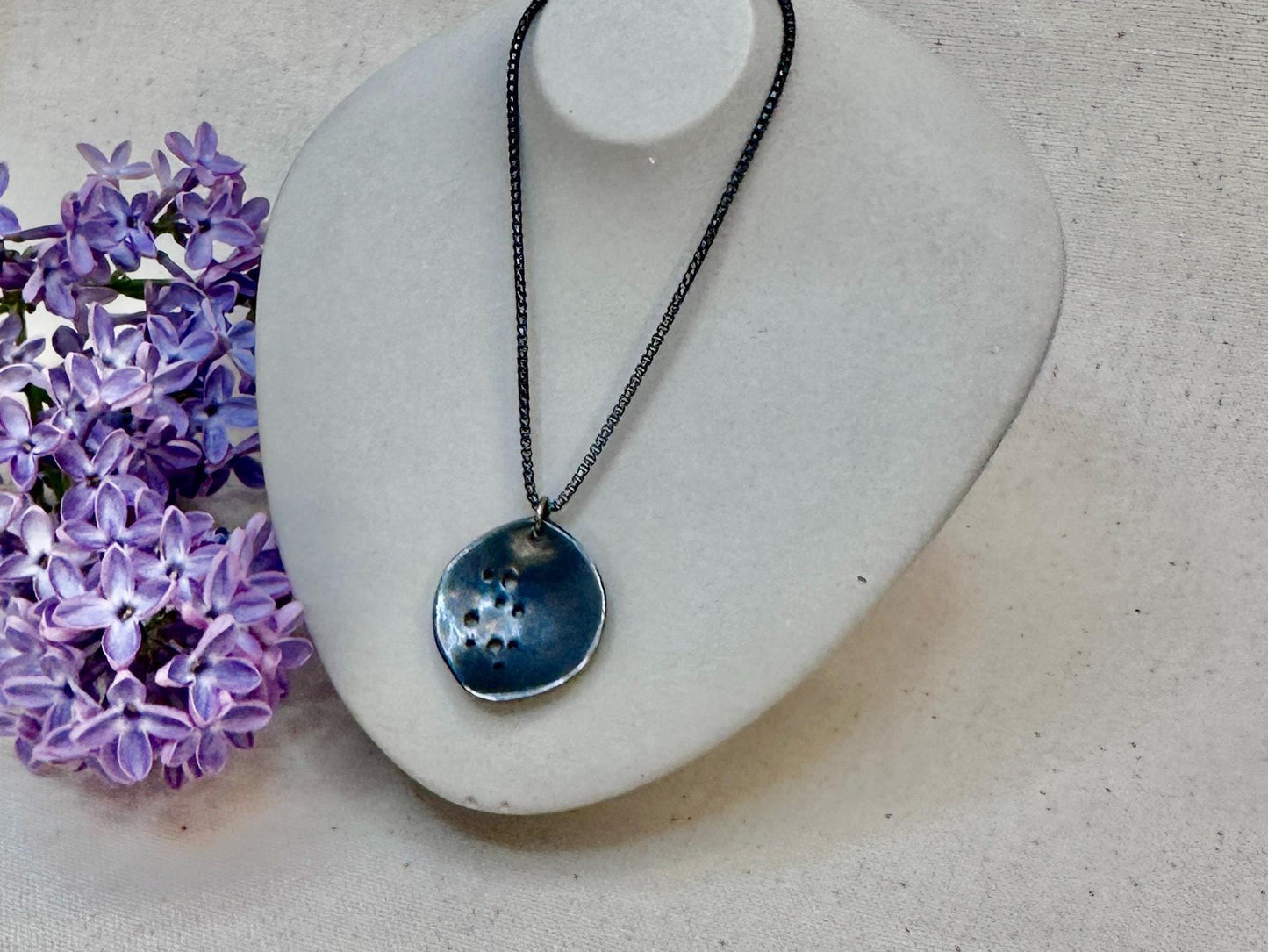Lunar Elegance, Oxidized Sterling Silver Pendant, Celestial Jewelry, Minimalist Star Necklace, Handmade Artisan Jewelry by iNk