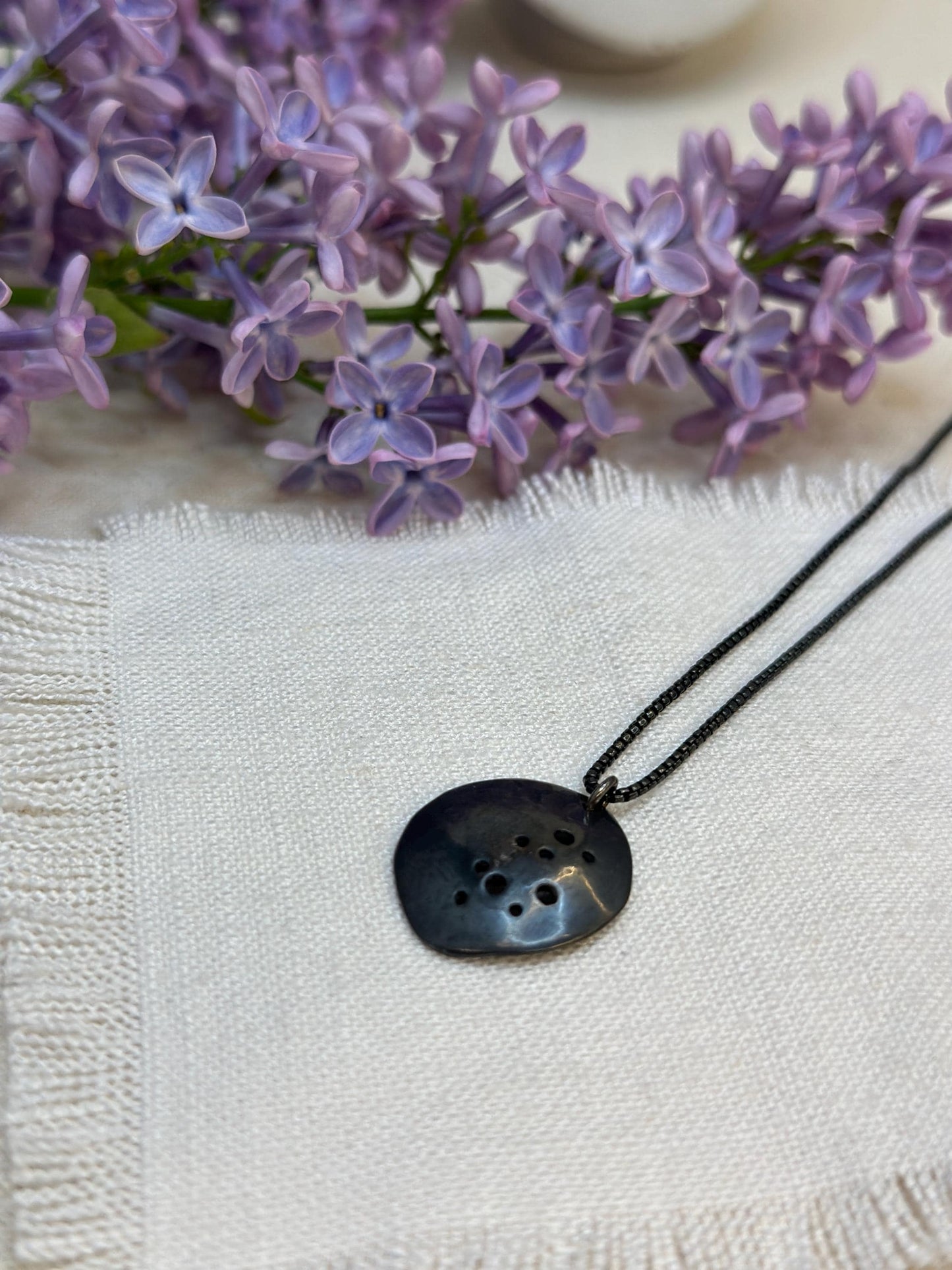 Lunar Elegance, Oxidized Sterling Silver Pendant, Celestial Jewelry, Minimalist Star Necklace, Handmade Artisan Jewelry by iNk