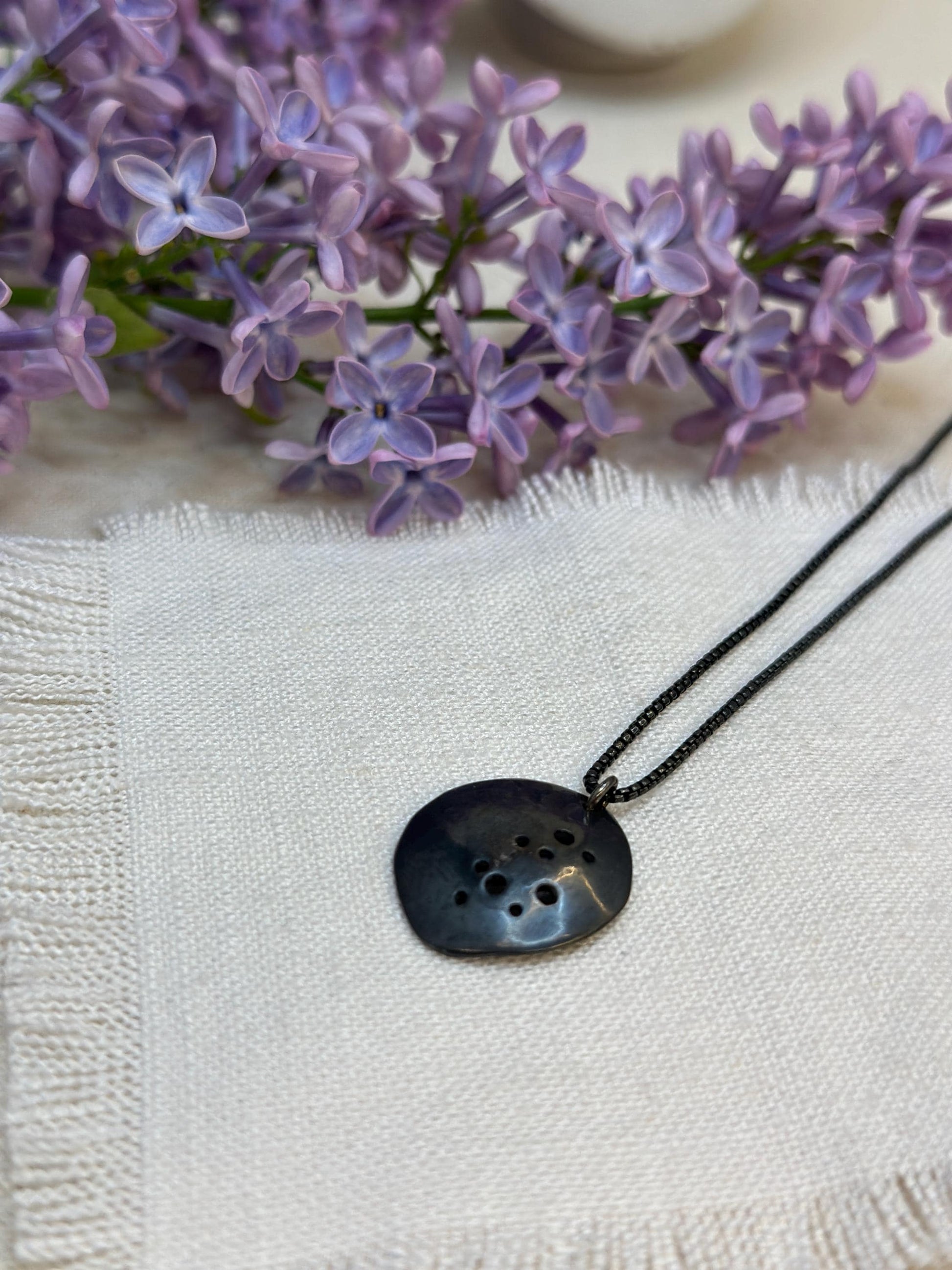 Lunar Elegance, Oxidized Sterling Silver Pendant, Celestial Jewelry, Minimalist Star Necklace, Handmade Artisan Jewelry by iNk
