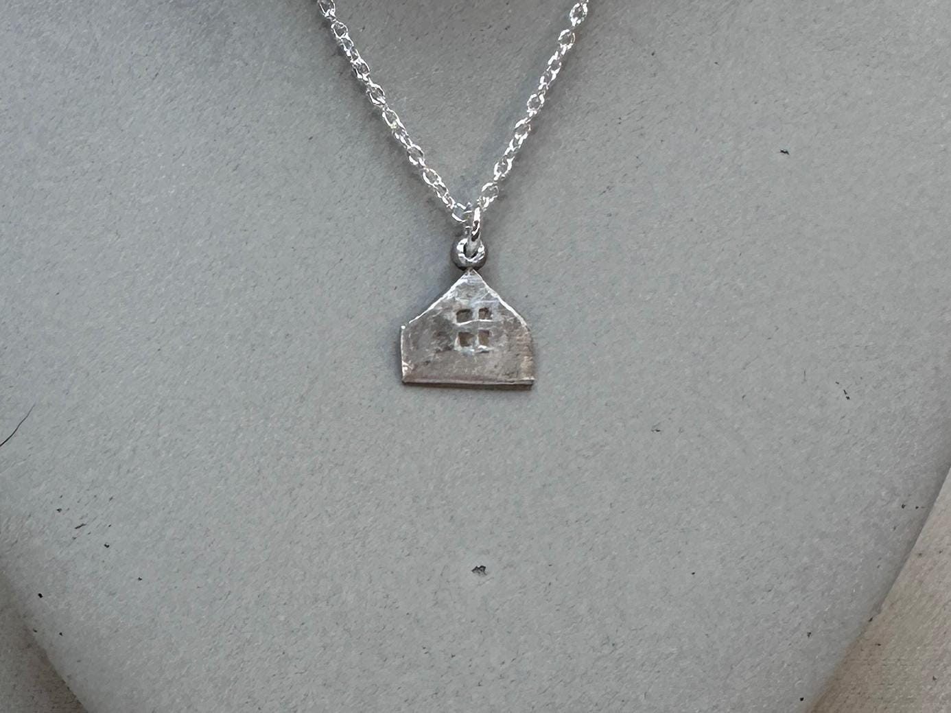 Haven Tiny House Necklace Sterling Silver Rustic Dangle Handmade Oxidized Cottage Jewelry Gift by iNk Jewelry