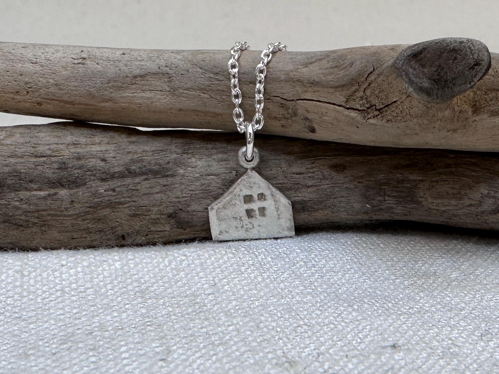 Haven Tiny House Necklace Sterling Silver Rustic Dangle Handmade Oxidized Cottage Jewelry Gift by iNk Jewelry