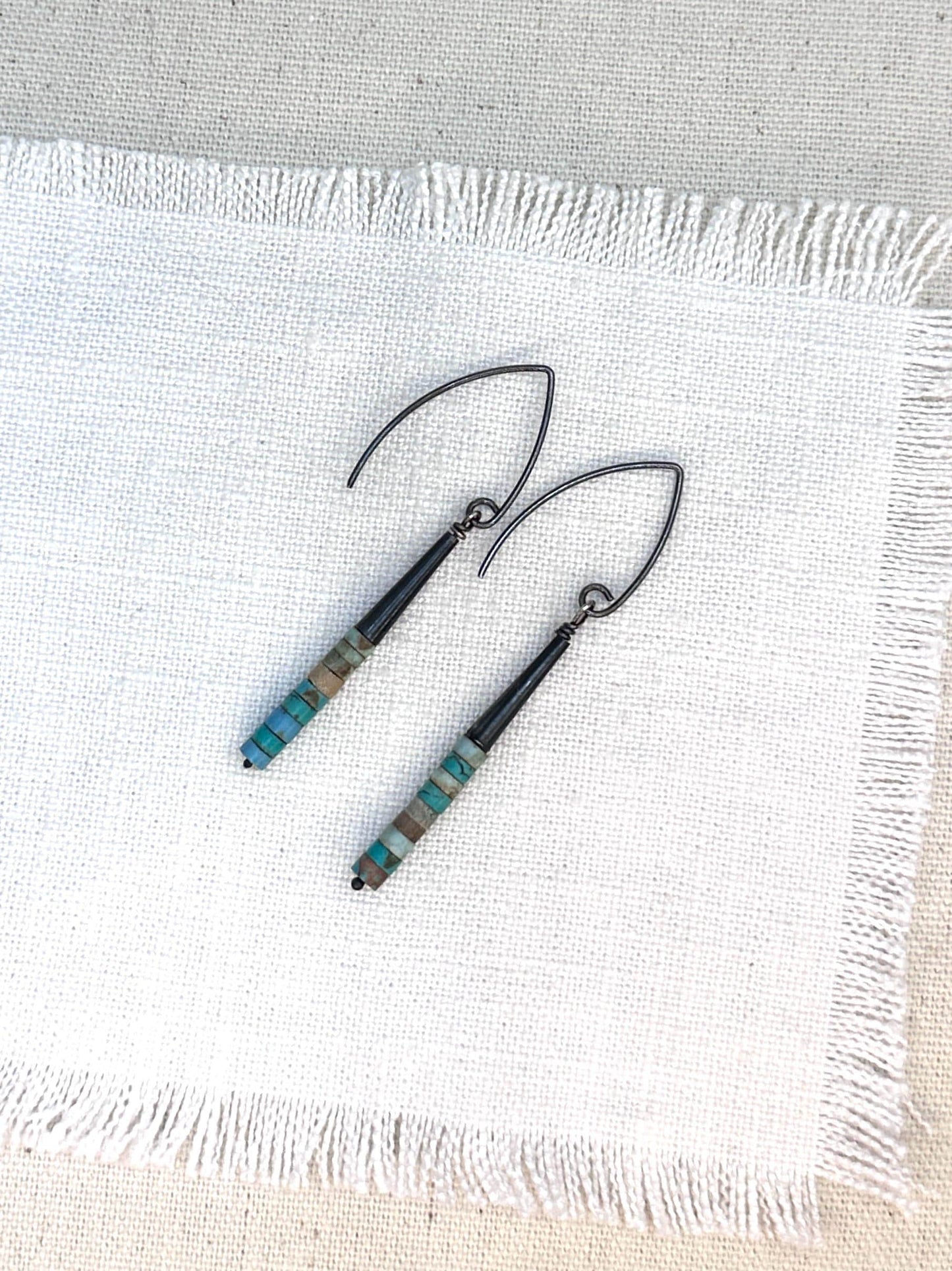 Turquoise Heishi Earrings, Oxidized Sterling Silver Dangle Earrings, Southwestern Boho Jewelry, Handmade Artisan Earrings by iNk Jewelry