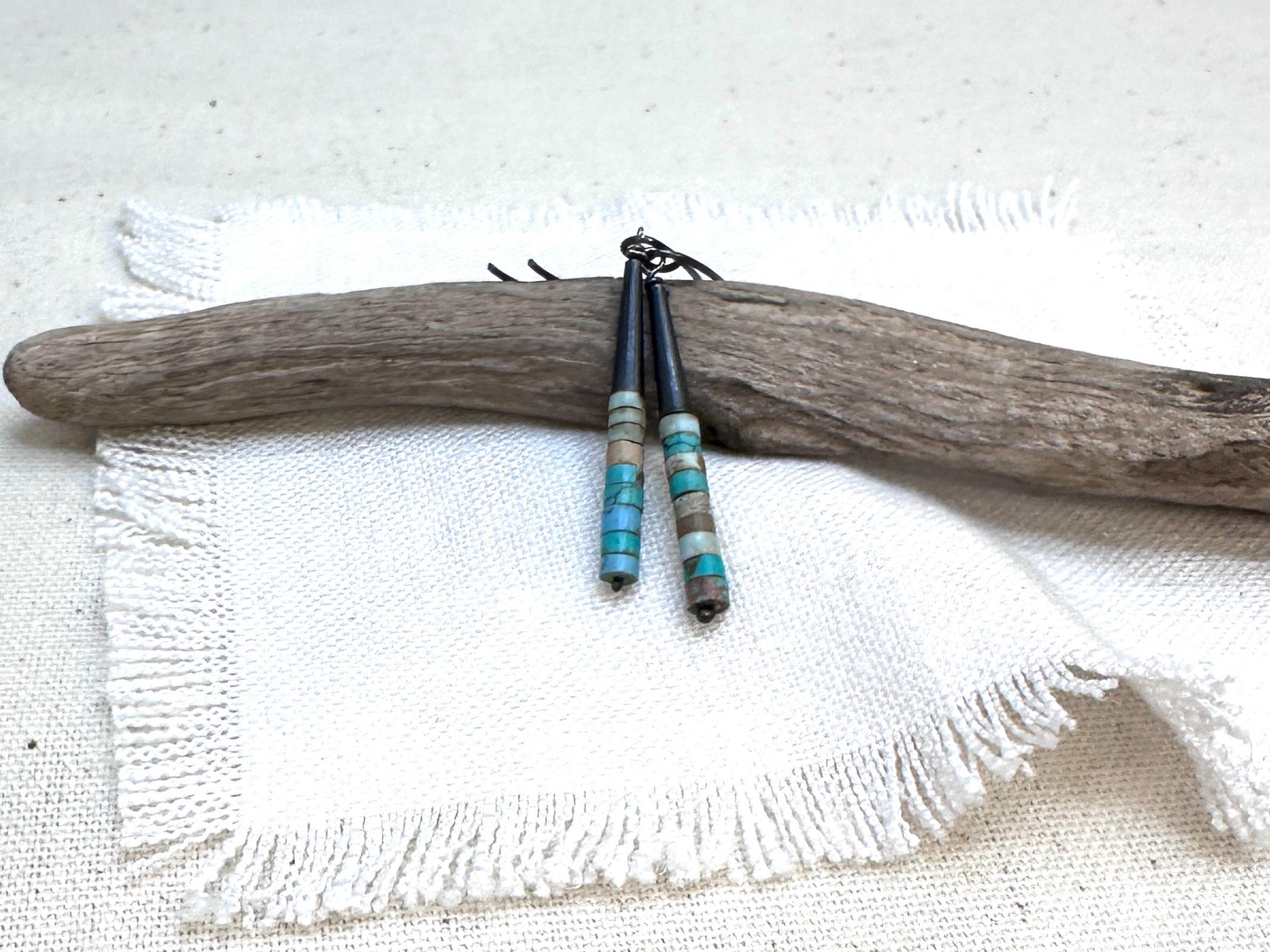 Turquoise Heishi Earrings, Oxidized Sterling Silver Dangle Earrings, Southwestern Boho Jewelry, Handmade Artisan Earrings by iNk Jewelry