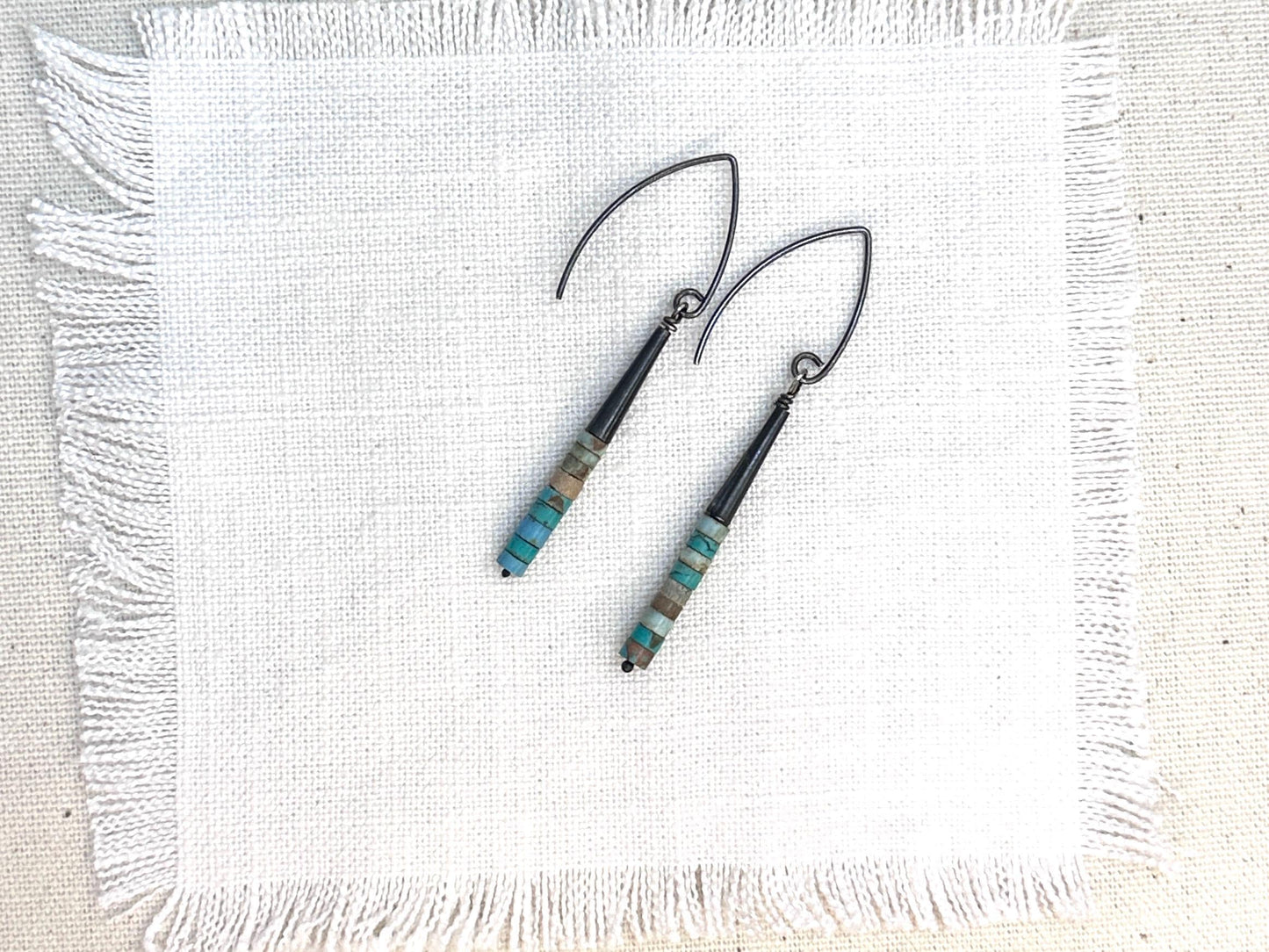 Turquoise Heishi Earrings, Oxidized Sterling Silver Dangle Earrings, Southwestern Boho Jewelry, Handmade Artisan Earrings by iNk Jewelry
