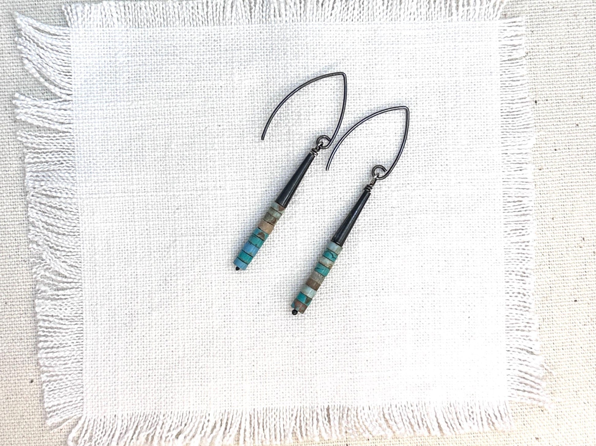 Turquoise Heishi Earrings, Oxidized Sterling Silver Dangle Earrings, Southwestern Boho Jewelry, Handmade Artisan Earrings by iNk Jewelry