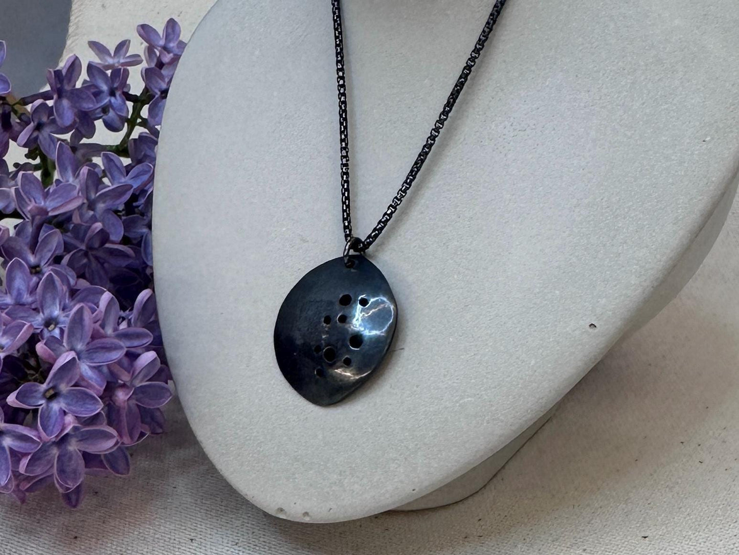 Lunar Elegance, Oxidized Sterling Silver Pendant, Celestial Jewelry, Minimalist Star Necklace, Handmade Artisan Jewelry by iNk