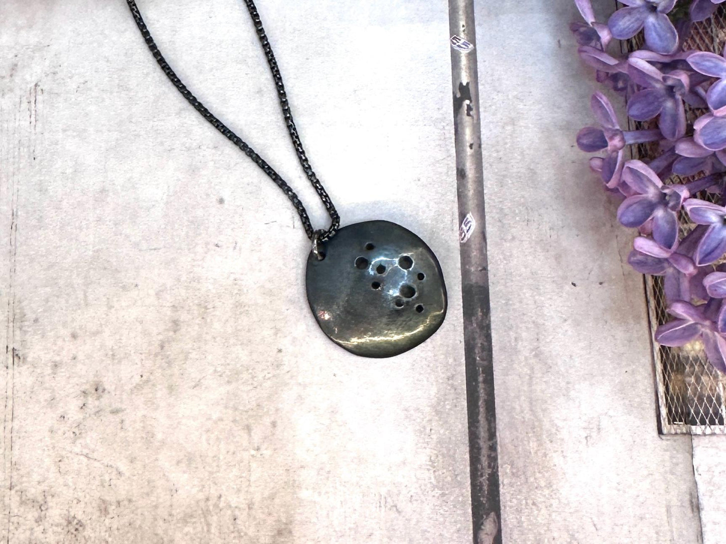 Lunar Elegance, Oxidized Sterling Silver Pendant, Celestial Jewelry, Minimalist Star Necklace, Handmade Artisan Jewelry by iNk