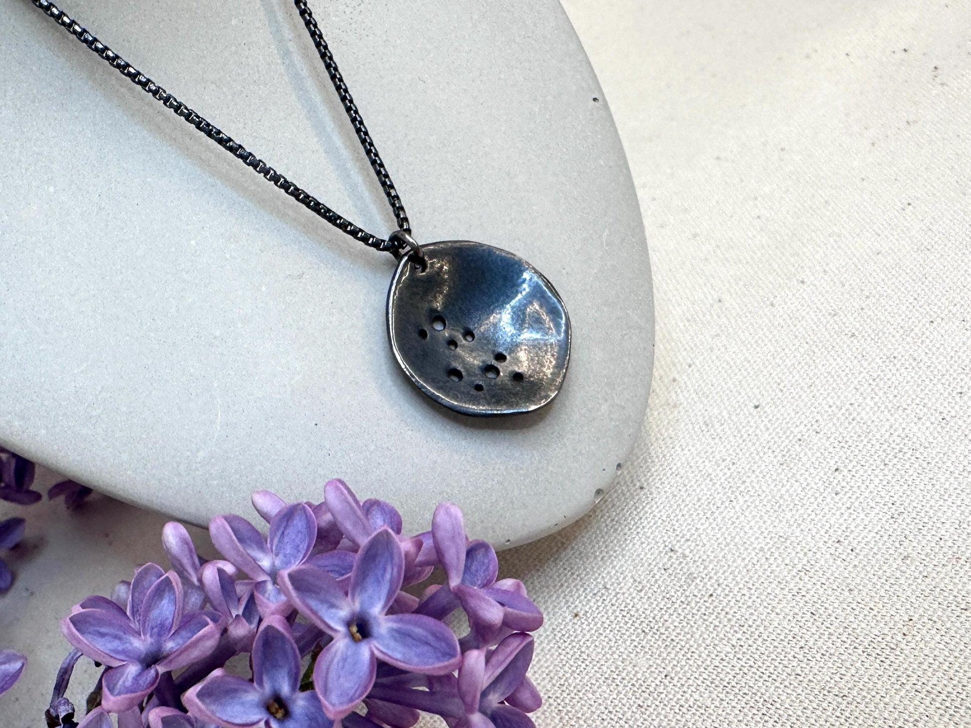 Lunar Elegance, Oxidized Sterling Silver Pendant, Celestial Jewelry, Minimalist Star Necklace, Handmade Artisan Jewelry by iNk