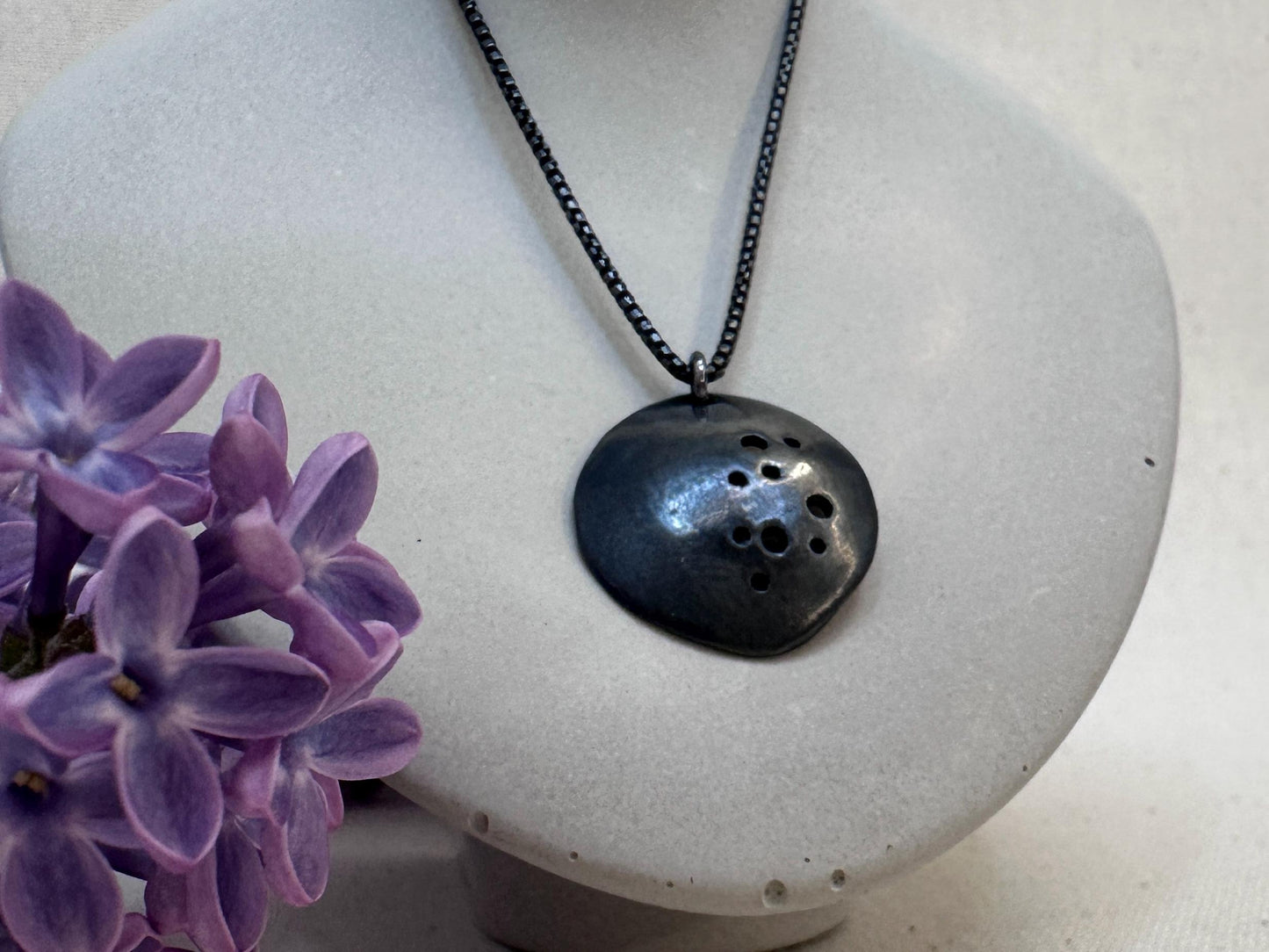 Lunar Elegance, Oxidized Sterling Silver Pendant, Celestial Jewelry, Minimalist Star Necklace, Handmade Artisan Jewelry by iNk