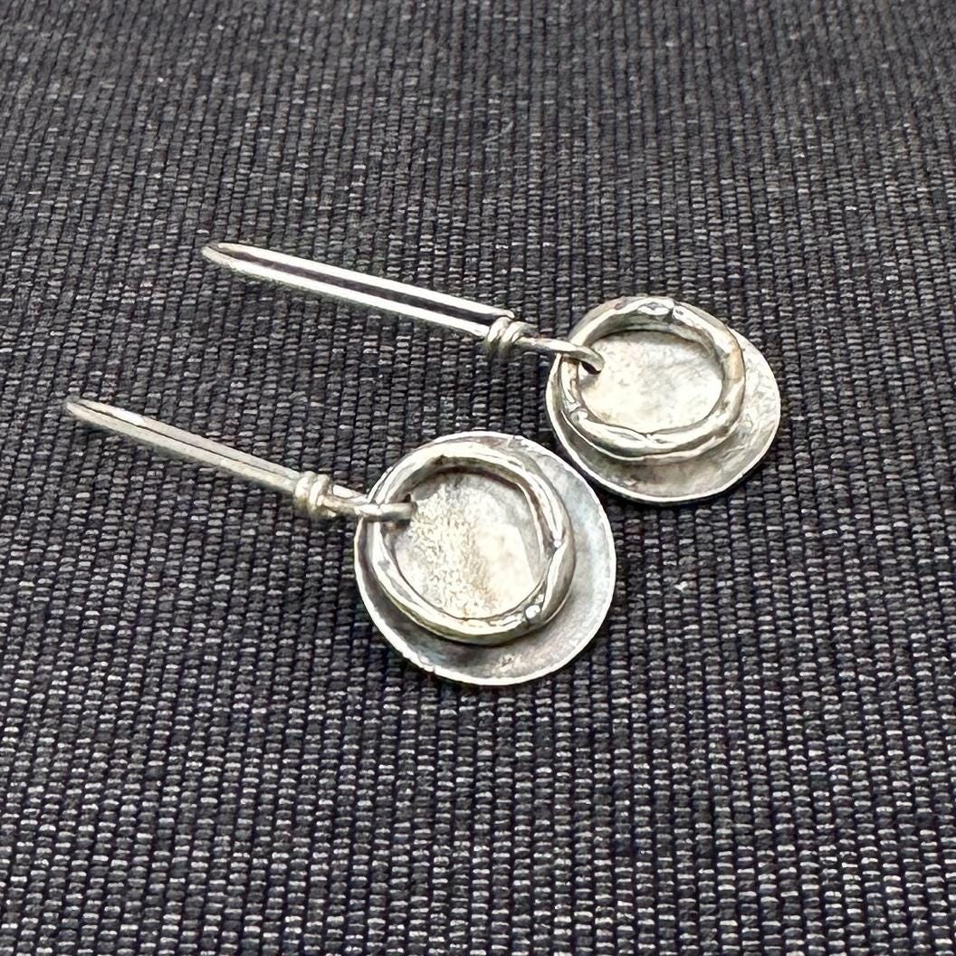 Sterling Silver Circle Earrings | Oxidized Silver Dangle Earrings | Modern Southwest Jewelry | Artisan Handmade Earrings | Silver Drop
