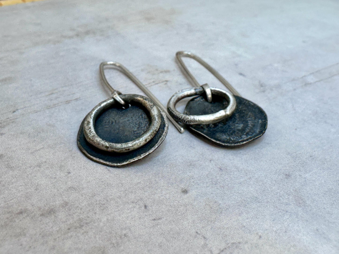 Sterling Silver Circle Earrings | Oxidized Silver Dangle Earrings | Modern Southwest Jewelry | Artisan Handmade Earrings | Silver Drop