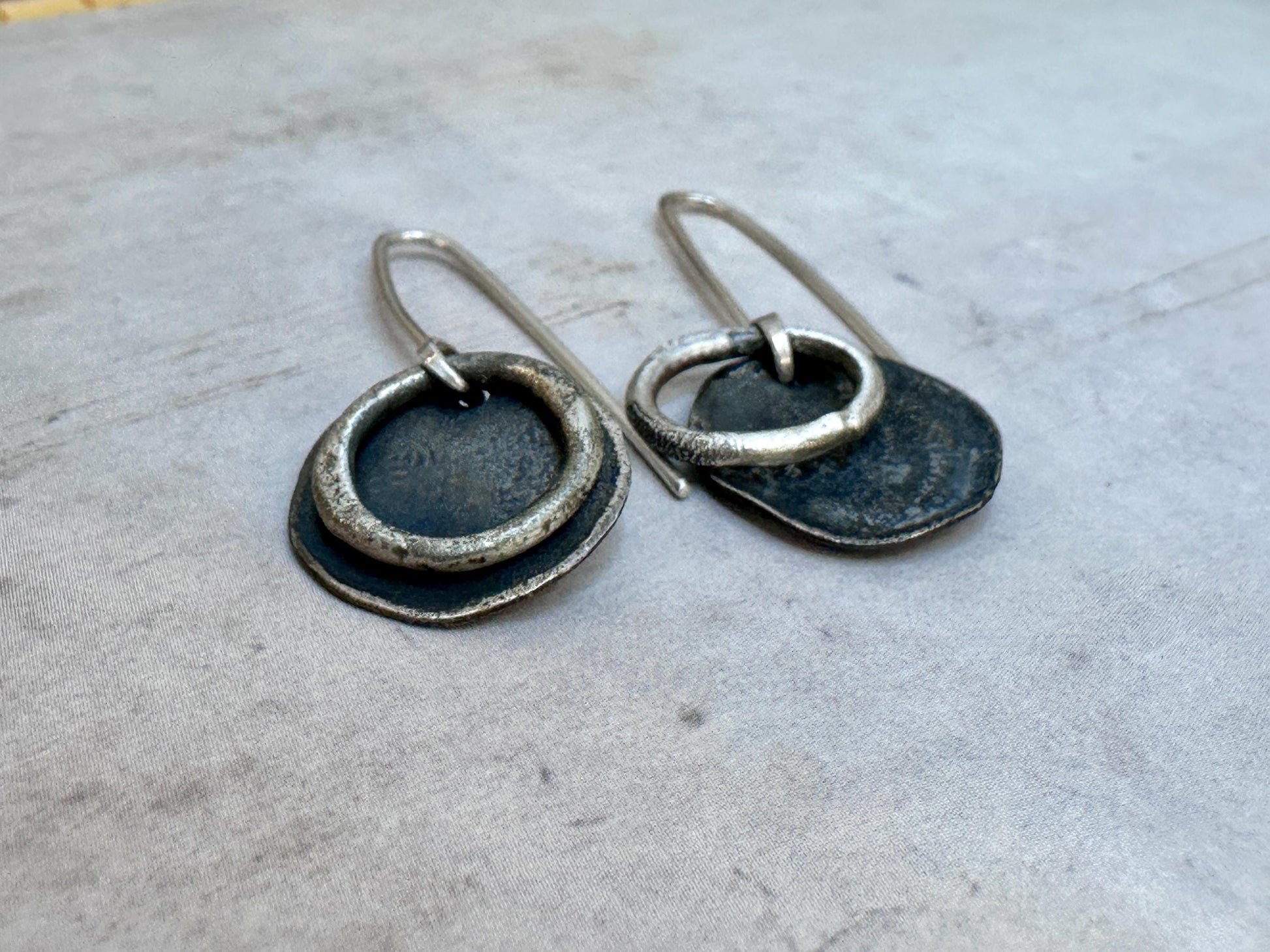Sterling Silver Circle Earrings | Oxidized Silver Dangle Earrings | Modern Southwest Jewelry | Artisan Handmade Earrings | Silver Drop
