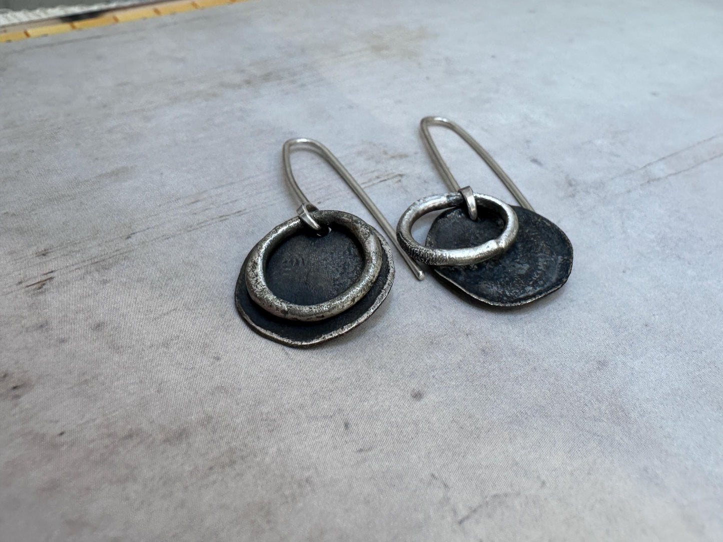 Sterling Silver Circle Earrings | Oxidized Silver Dangle Earrings | Modern Southwest Jewelry | Artisan Handmade Earrings | Silver Drop