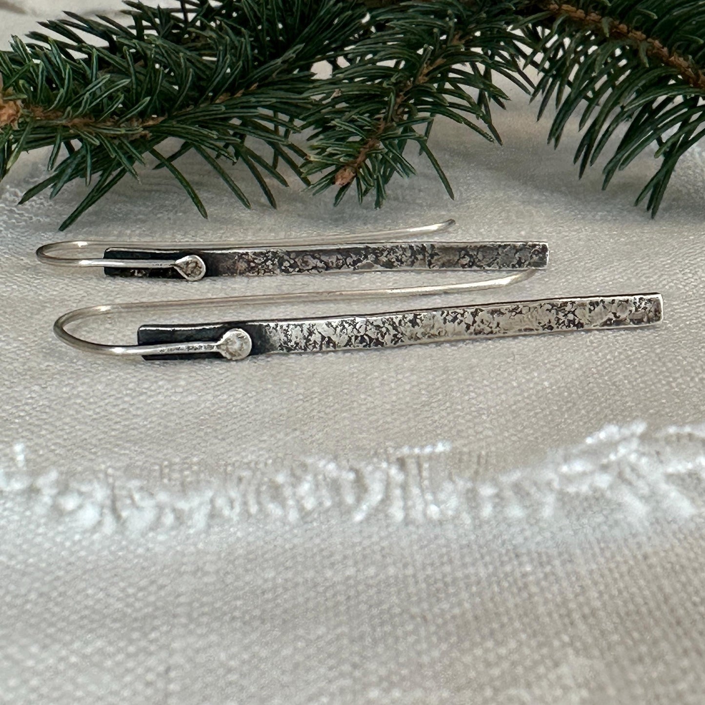 Modern Textured Sterling Silver Bar Earrings, Sculptural Hammered Drop by iNk Jewelry