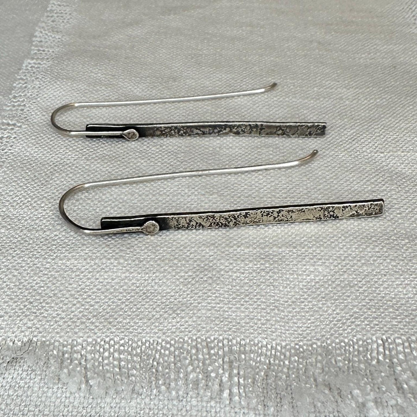 Modern Textured Sterling Silver Bar Earrings, Sculptural Hammered Drop by iNk Jewelry