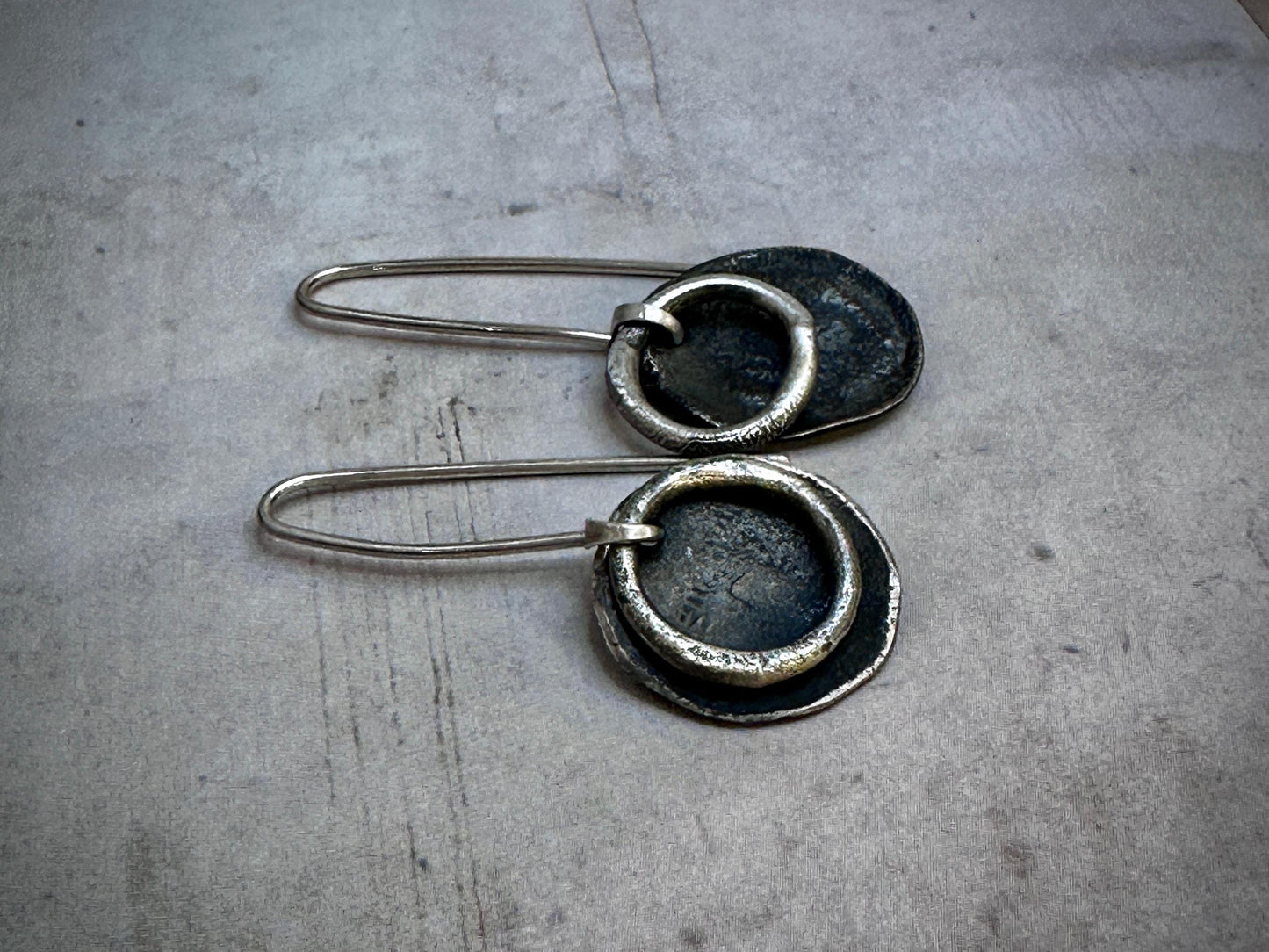 Sterling Silver Circle Earrings | Oxidized Silver Dangle Earrings | Modern Southwest Jewelry | Artisan Handmade Earrings | Silver Drop