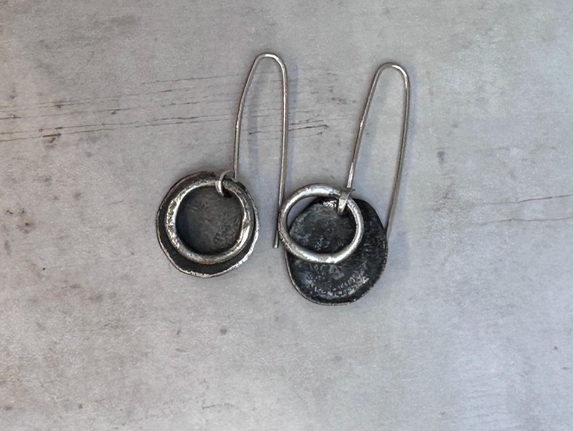 Sterling Silver Circle Earrings | Oxidized Silver Dangle Earrings | Modern Southwest Jewelry | Artisan Handmade Earrings | Silver Drop