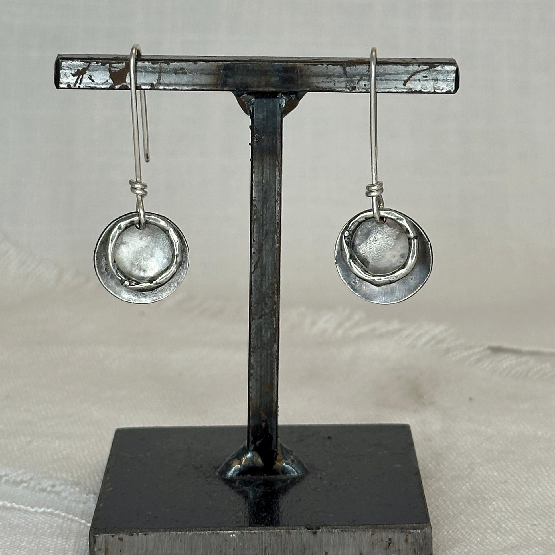 Sterling Silver Circle Earrings | Oxidized Silver Dangle Earrings | Modern Southwest Jewelry | Artisan Handmade Earrings | Silver Drop