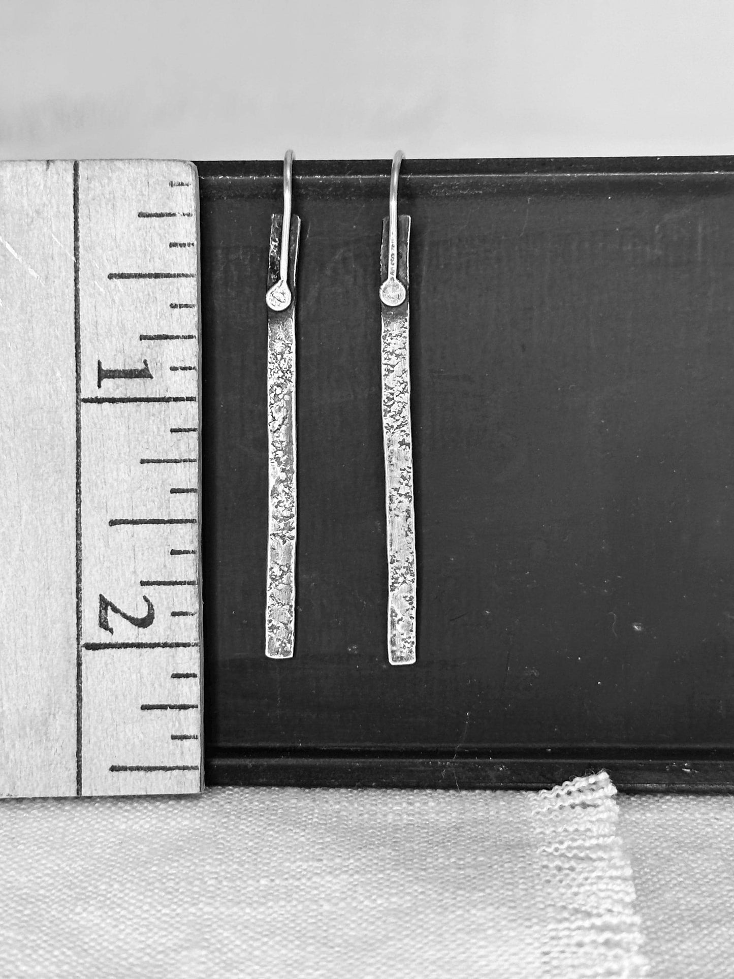 Modern Textured Sterling Silver Bar Earrings, Sculptural Hammered Drop by iNk Jewelry