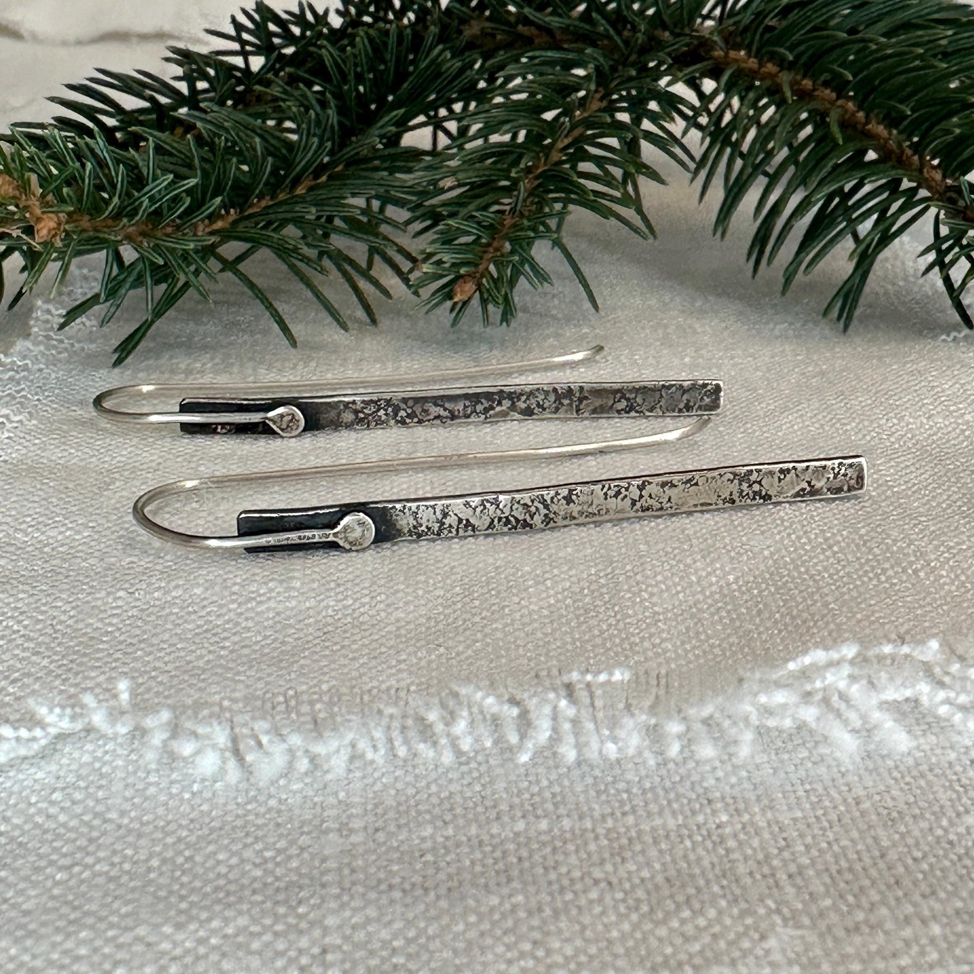 Modern Textured Sterling Silver Bar Earrings, Sculptural Hammered Drop by iNk Jewelry