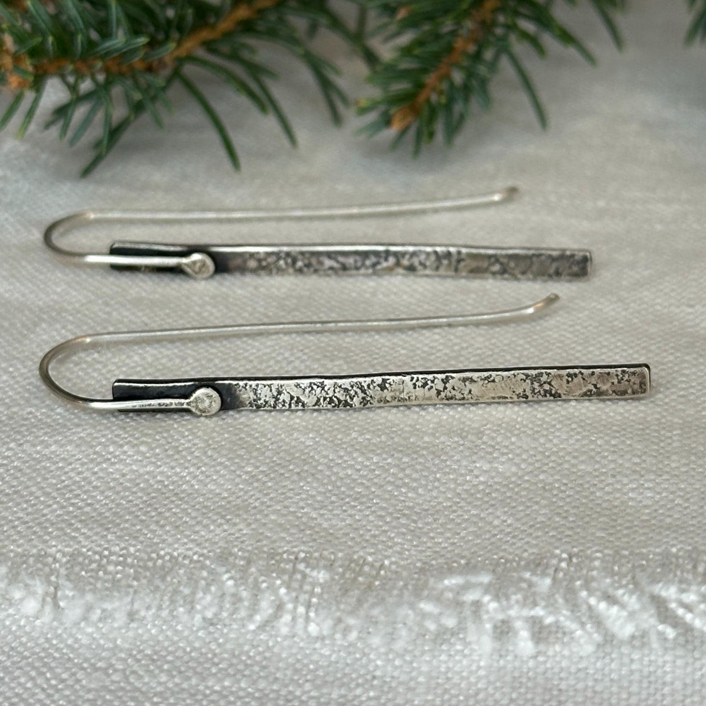 Modern Textured Sterling Silver Bar Earrings, Sculptural Hammered Drop by iNk Jewelry