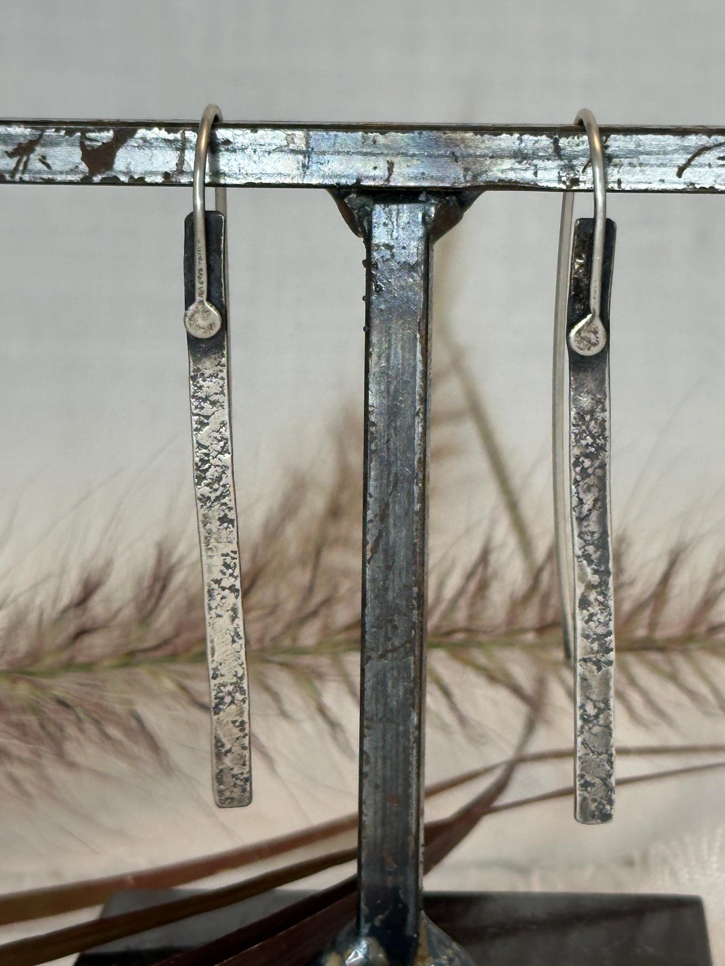 Modern Textured Sterling Silver Bar Earrings, Sculptural Hammered Drop by iNk Jewelry