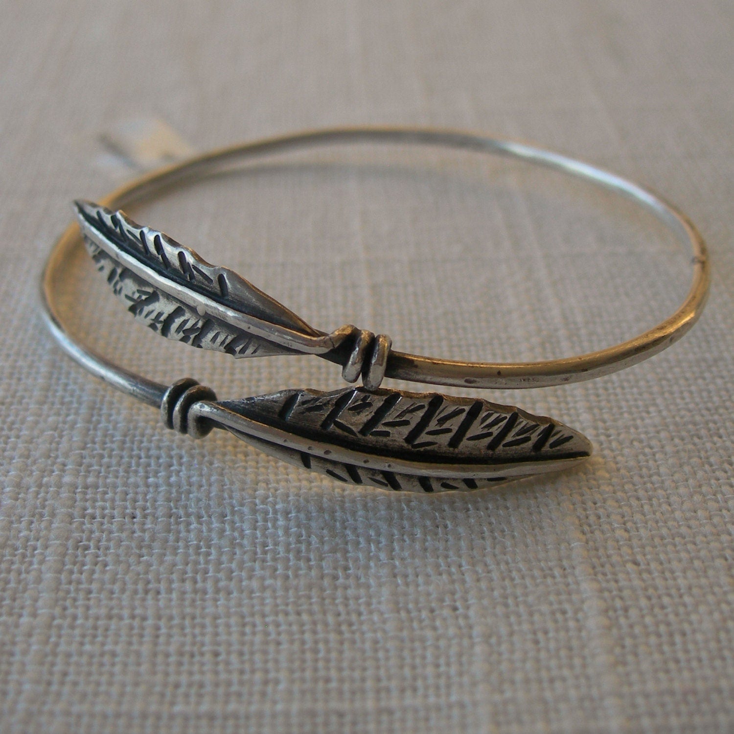 Leo Solid Sterling Silver Leaf Design Adjustable Bangle by iNk Jewelry