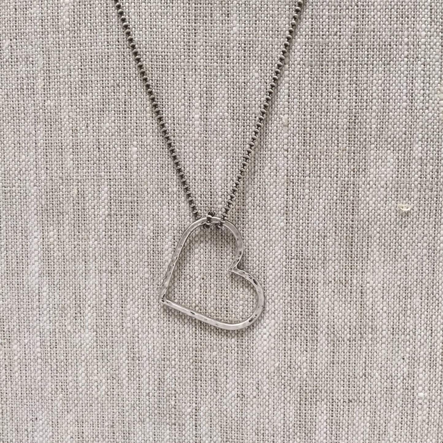 Open Heart Necklace in Sterling Silver on Ball Chain